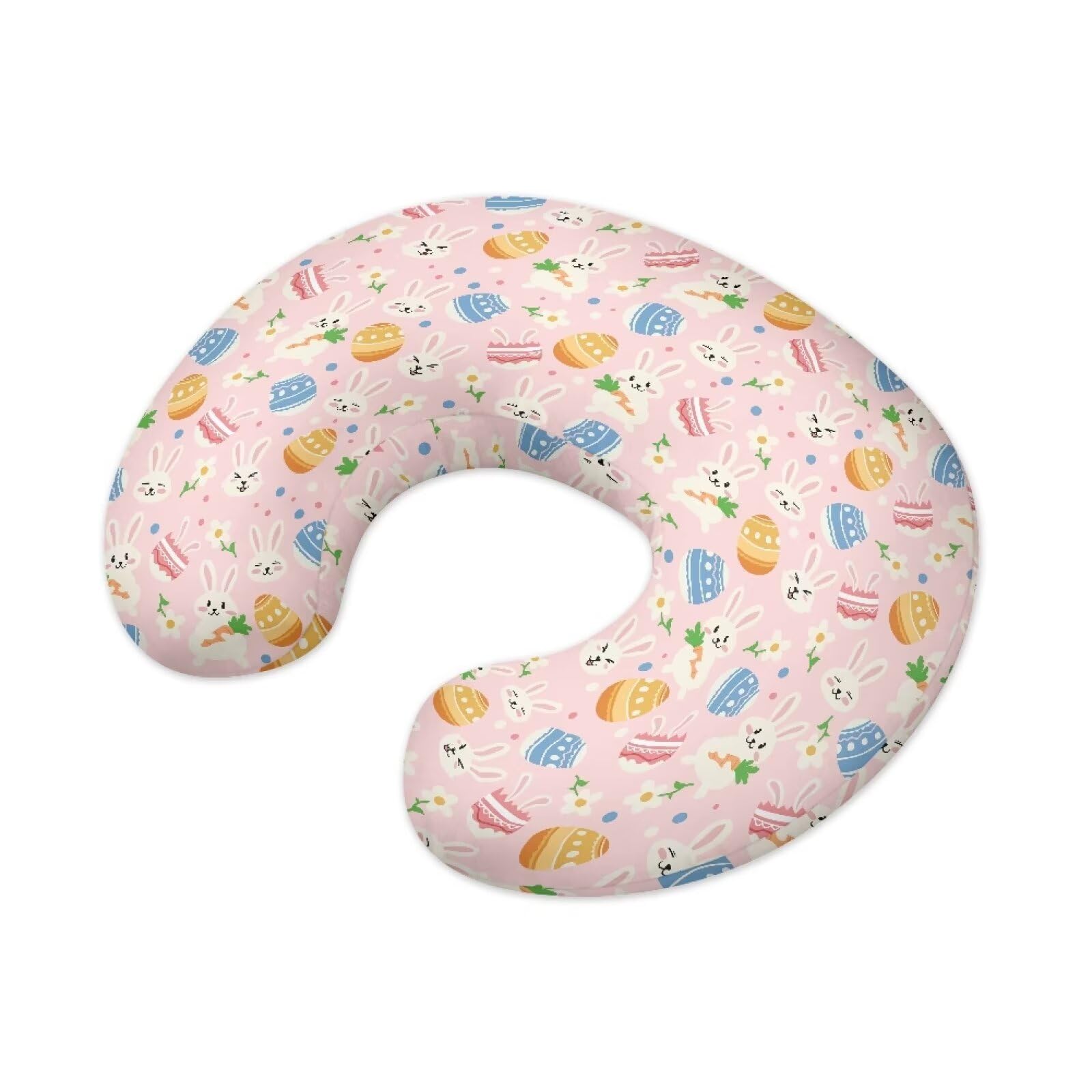 Suhoaziia Rabbit Egg Carrots Washable Nursing Pillow Cover with Hidden Zipper Soft Comfortable Bottle and Breastfeeding Support Pillowcase for New Baby and Moms, Home Easter Decor