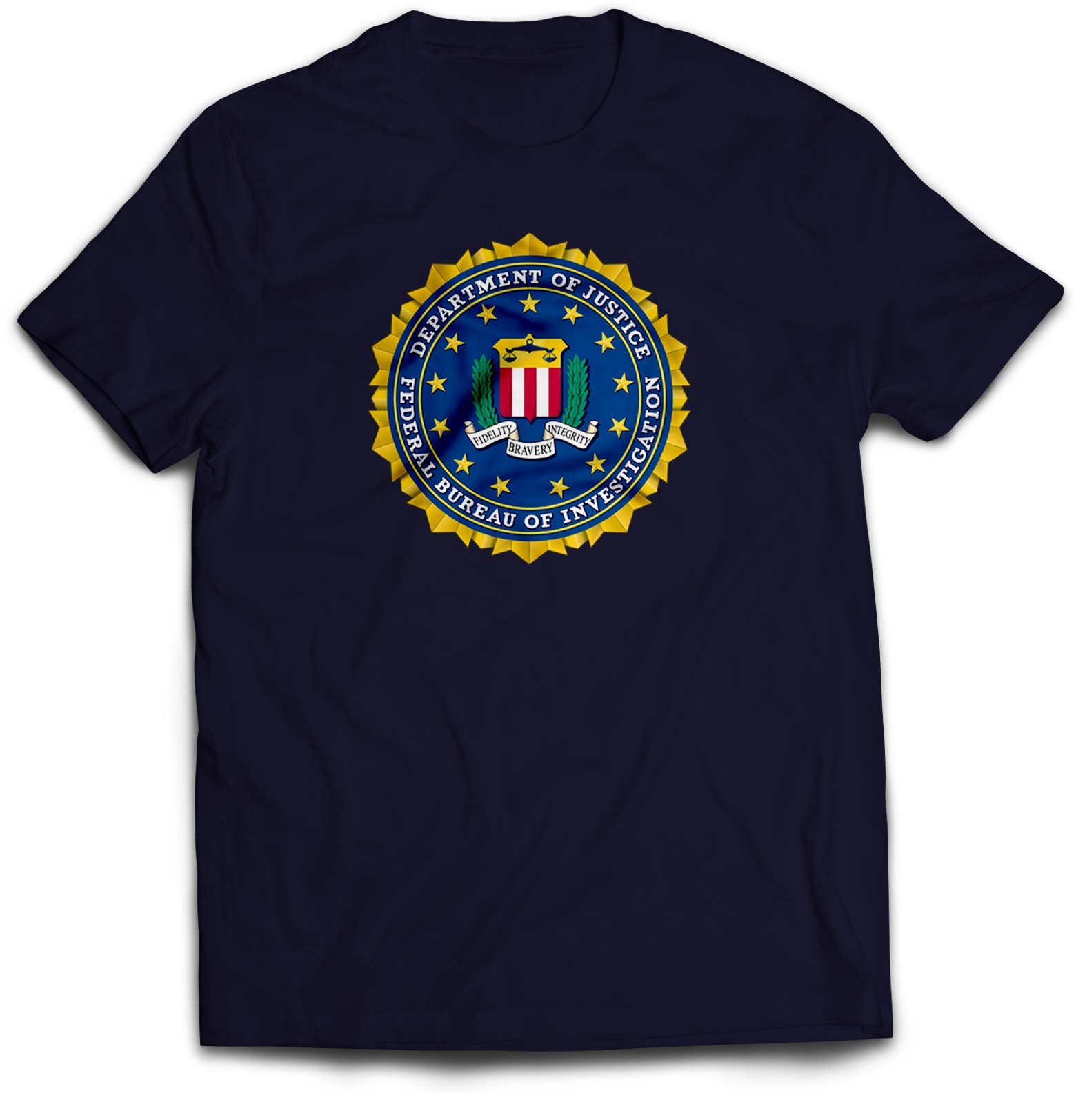 WillowGifts FBI Department of Justice T-Shirt- USA National Security Government Secret Twin Needle Collar 3-4'' Neck 100% Ringspun Combed Cotton High Stitch Density (Navy, Large)