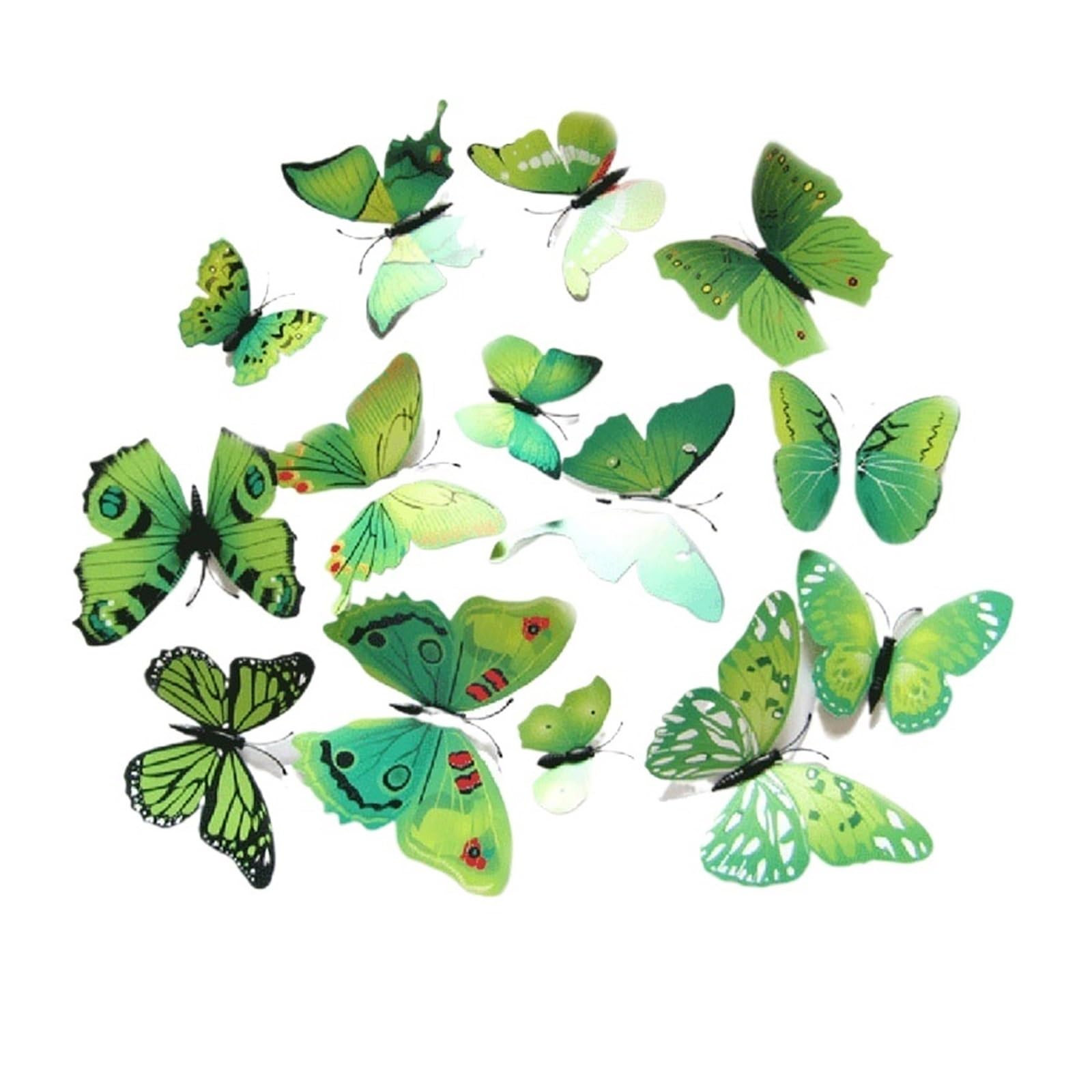 12Pcs 3D Butterfly Wall Stickers Living Room Butterflies Decors for Home Fridge Decoration(Green 2)