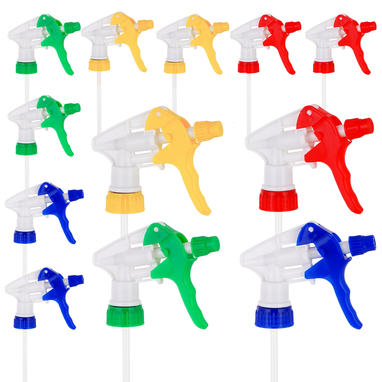 Lioaeust 12 Pack Heavy Duty Trigger Sprayer Replacement Nozzles, Lak-Free, Comfortable Grip, Fit 28-400 16oz/32oz Bottles Blue Green Red Yellow
