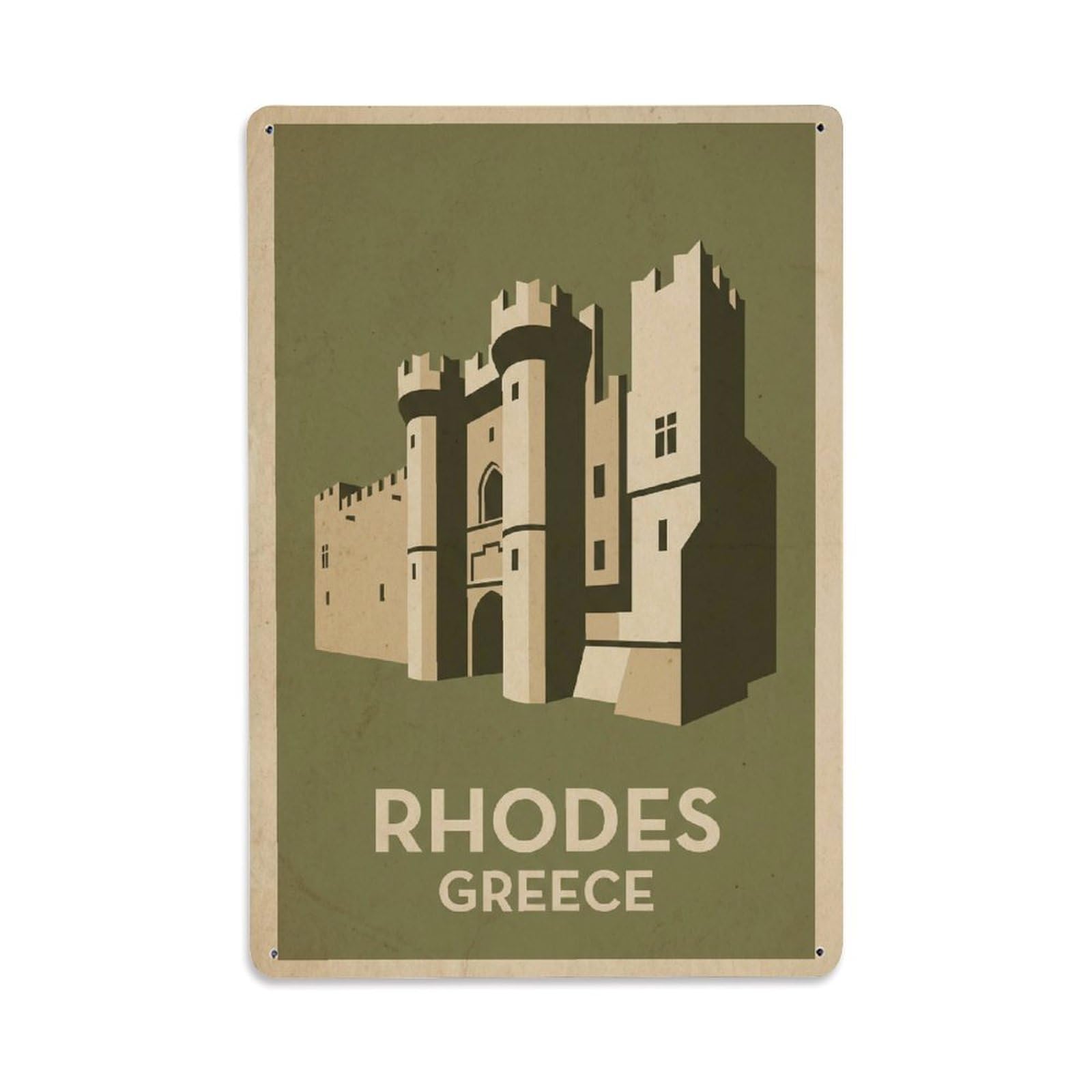 Retro Greece Rhodes Travel Metal Tin Sign Plaque Wall Decor for Cafe, Club Bar, Office, Garden Metal Poster 8x12Inch