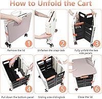 Vista 144 de FELICON SELORSS - Carrito plegable portátil con ruedas para subir escaleras y ruedas giratorias de 360°, mango telescópico, caja de plástico