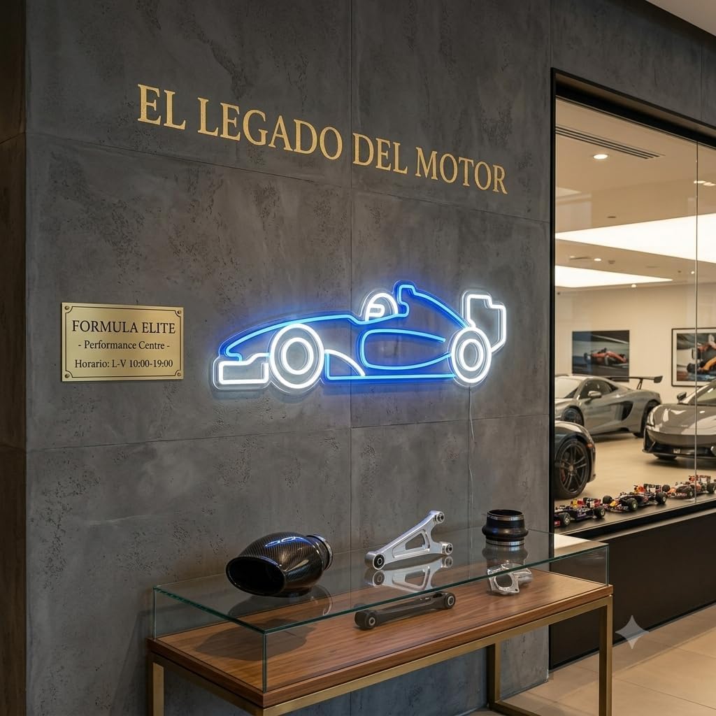 Letrero Coche deportivo carrera azul Cartel Luminoso LED Escaparate, Decoración de Pared en Metacrilato, Luz Brillante, aproximadamente 51x21cm alimentación 12v
