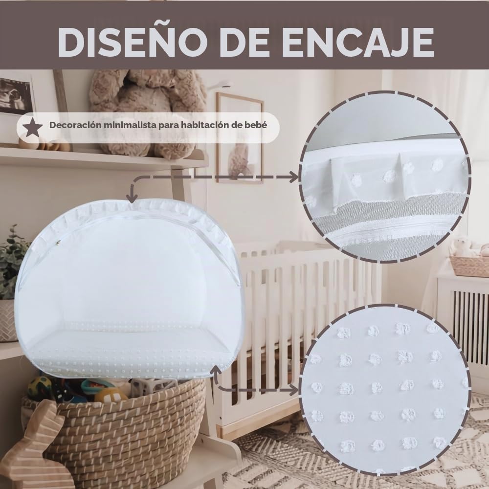 Wonder Space Elegante Toldo de Red para Cuna de Bebé - Diseño Minimalista - Malla Duradera y Transpirable para Evitar Que el Bebé se Salga - Protección contra Mosquitos Insectos (Encaje)