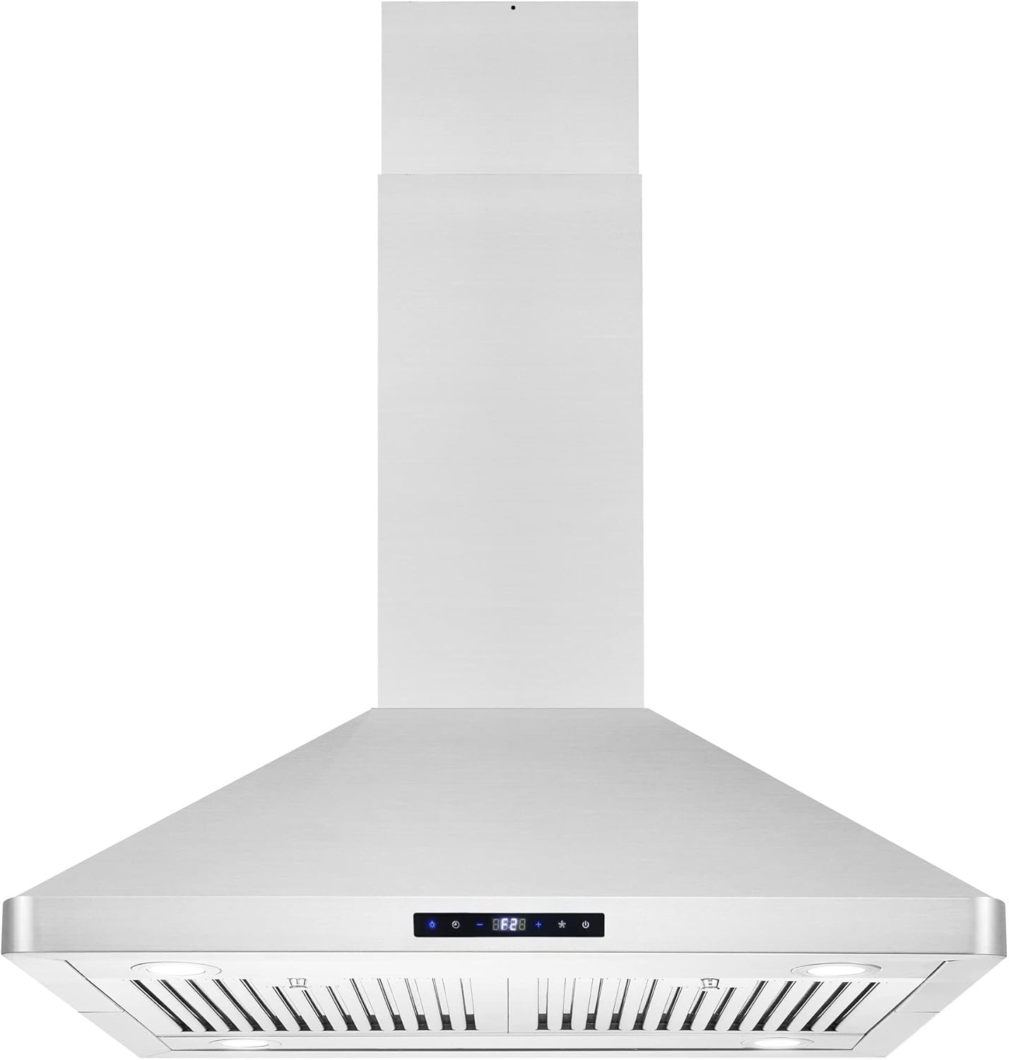 30 In. Ducted Island Mount Range Hood In Stainless Steel With Led Lighting Permanent Filters Silver Lights Removable Filter