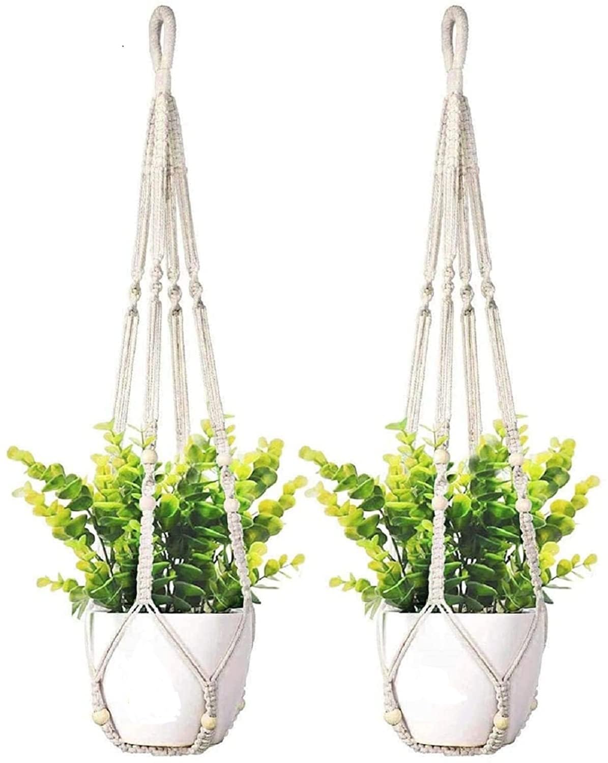 Wagon Brand | Boho Cotton Macrame Ceiling Plant Hanger Indoor Outdoor Hanging Planter Basket, Flower Pots Beautiful Design Suitable for Balcony, Dorm, Living Room, Off-White, Pack of 3, Style-03 (B0CHHLWGJC) Amazon Price History, Amazon Price Tracker