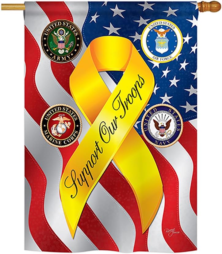 Breeze Decor - Support Our Troops Freedom Americana - Everyday Military Impressions Decorative Vertical House Flag 28" x 40" Printed In USA