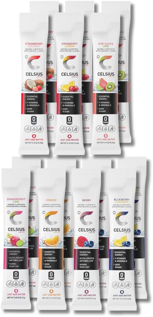 Celsius Powder Packets โ 14-Stick Variety Pack Sampler | 7 Zero Sugar Flavors | Electrolytes Powder Packets Energy Drink for On-the-Go Hydration | Bundled by Mix It Up Munchies | Healthy Gift Box