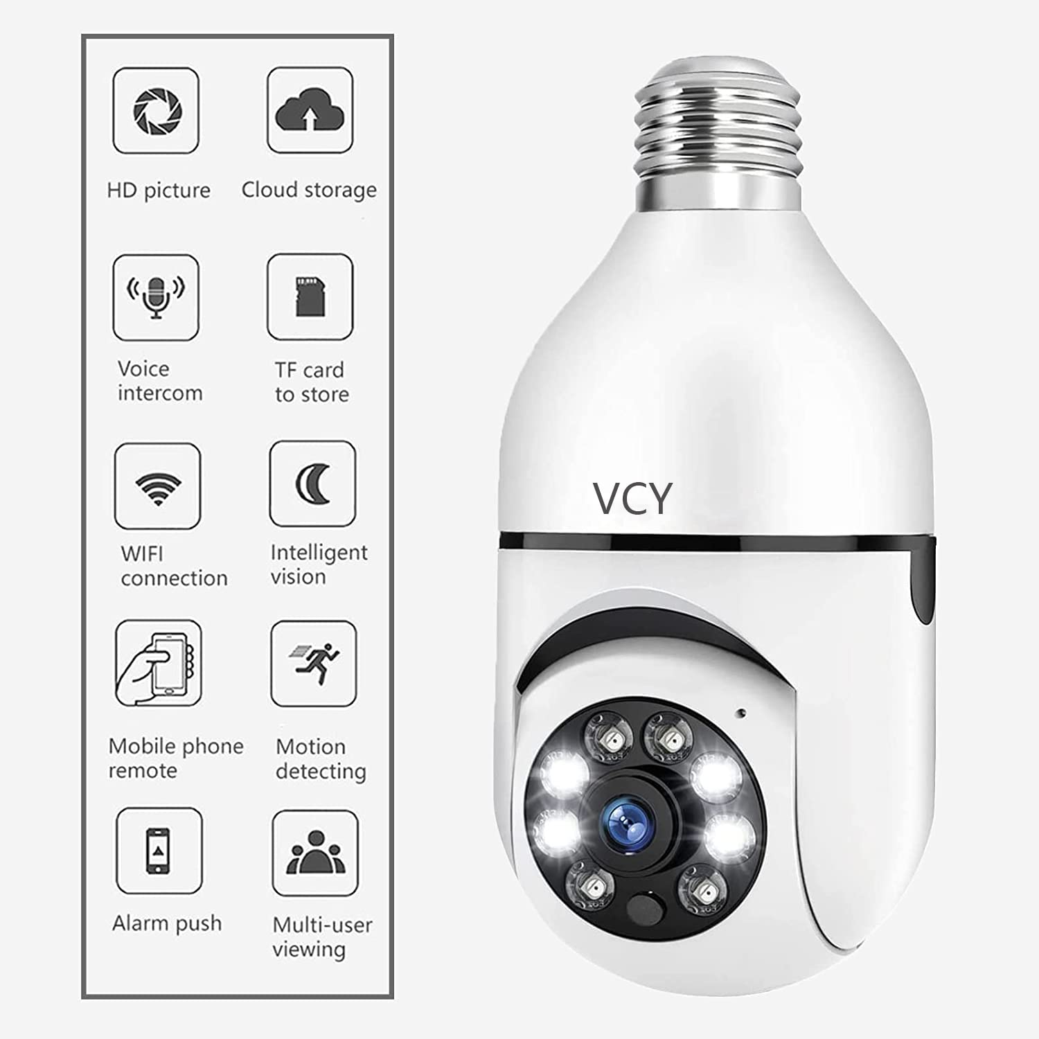 VCY Telecamera di sicurezza Tuya della lampadina, E27 WiFi a colori notturna a 360 gradi Pan/Tilt Telecamera IP panoramica, 5 GHz 1080 P Smart Home Sorveglianza Bambini Cam Allarme Due Vie Talk Pet