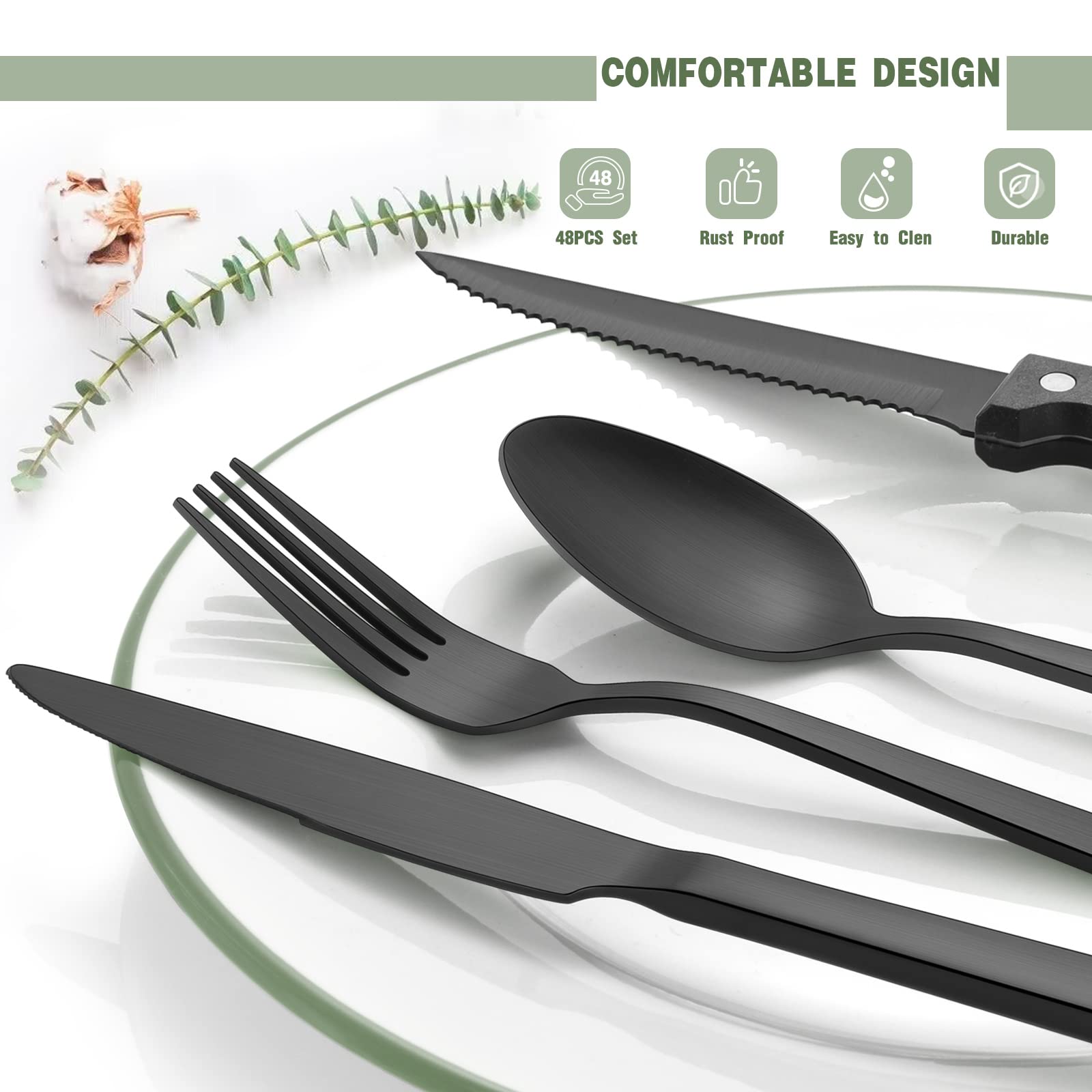 Couverts De Table 8 Personnes, Menagere 48 Pieces Set De Couvert Qualité Alimentaire Inox