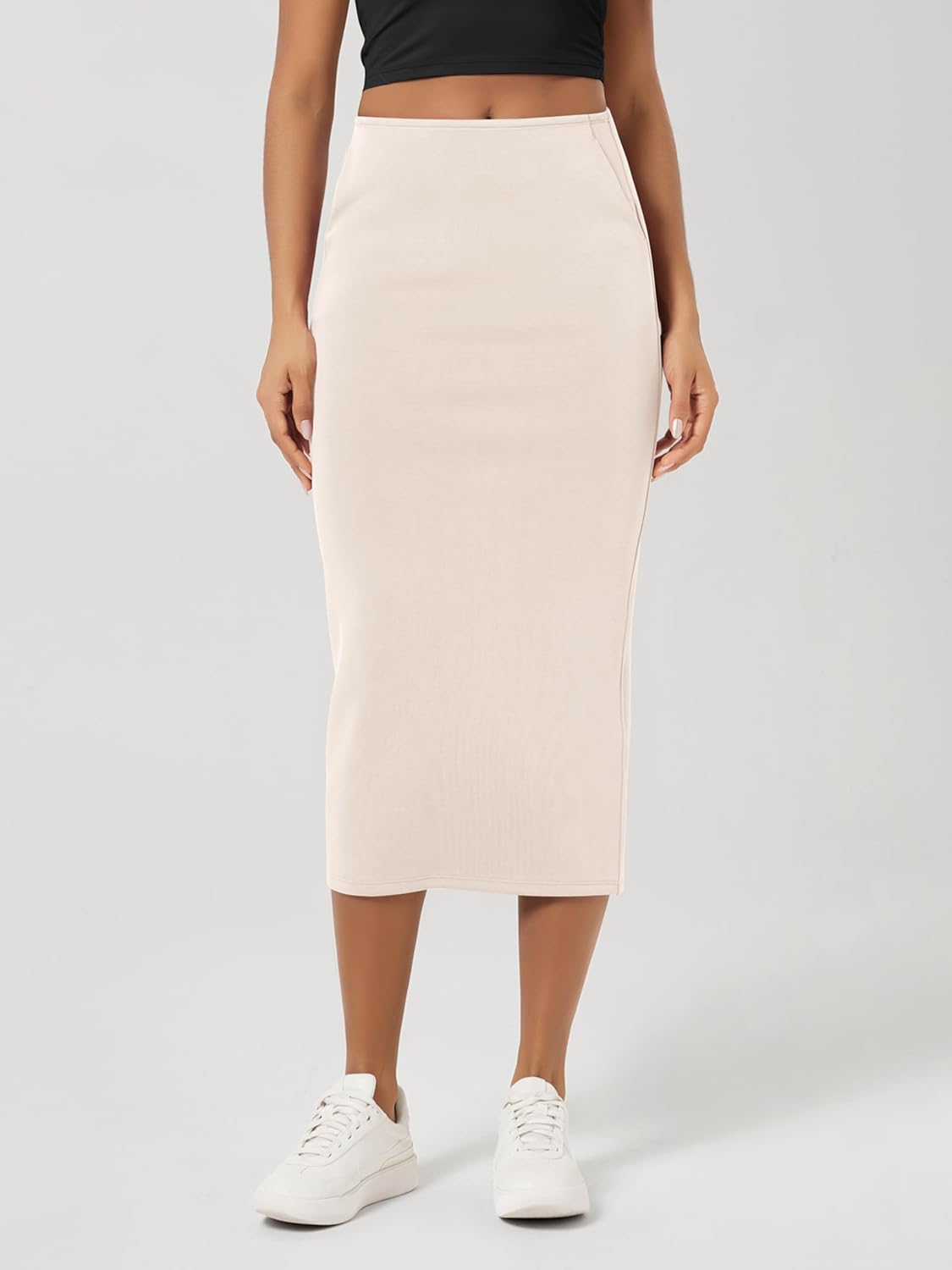 ODODOS Modal Soft Midi Skirt for Women Back Slit High Waist Casual Long Pencil Skirts with Pockets - Image 2