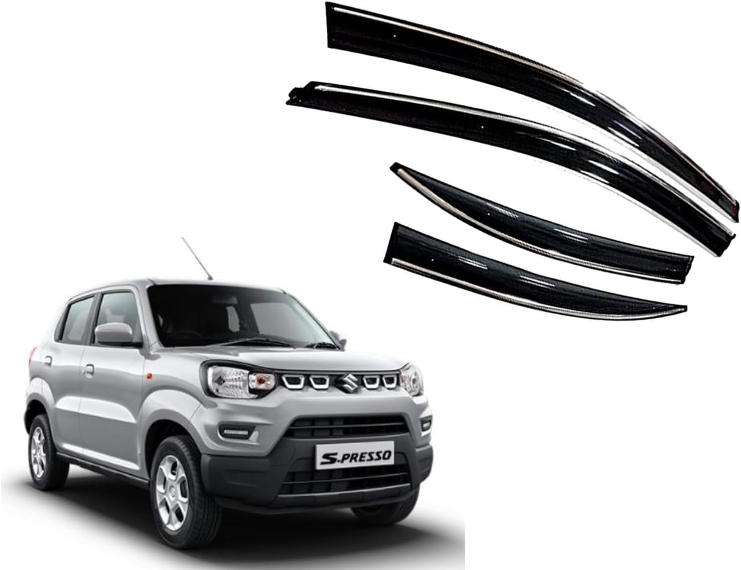 CAR SAAZ Chrome Line Door Visor for S-PRESSO (2019-(Present)(Set of 4Pcs) | Rain Guard | Wind Deflector