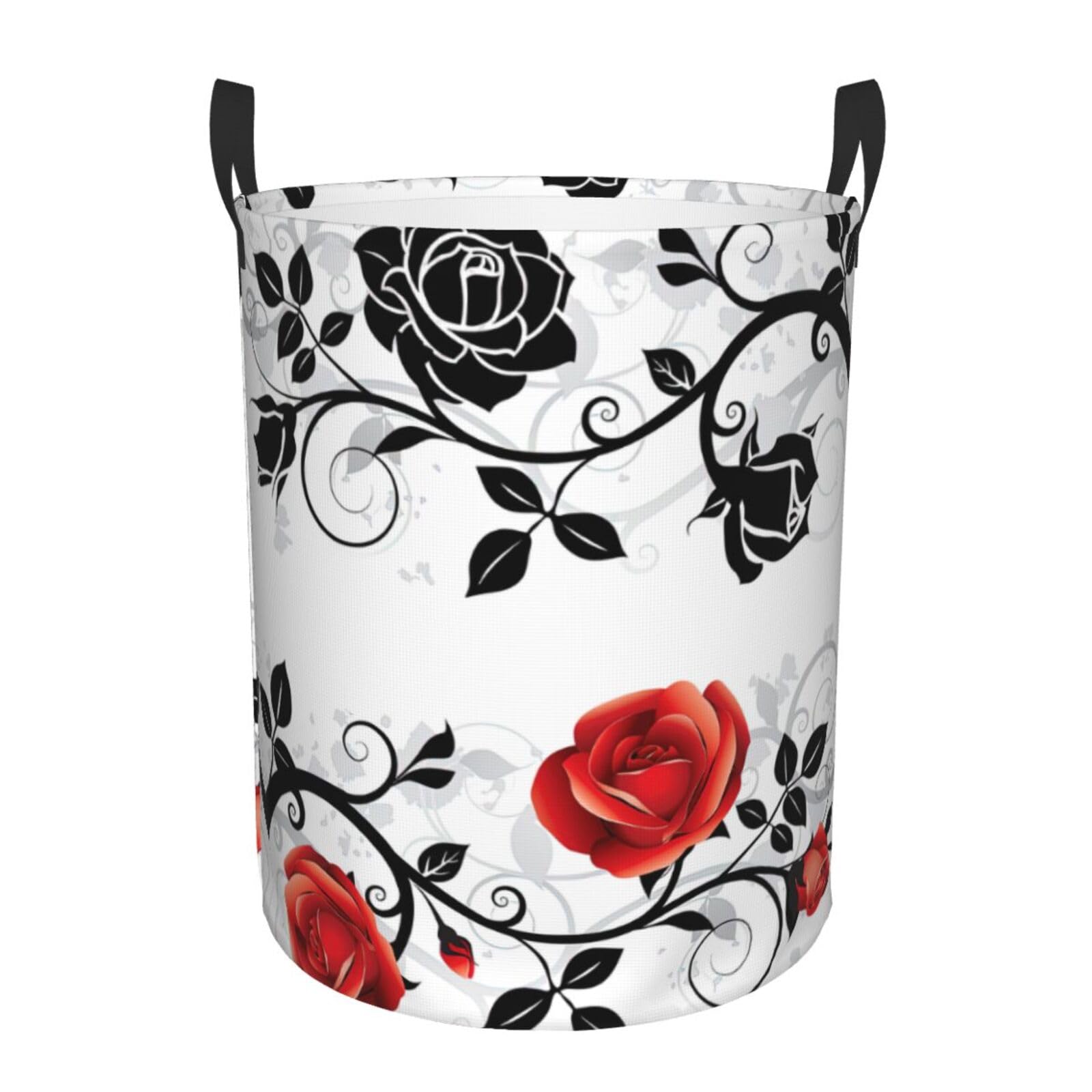 S Collapsible Round Floral Rose with Leaves Spring Print Laundry Hamper