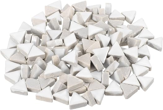 MECCANIXITY 200g Ceramic Mosaic Tiles for Crafts Bulk, Triangle White Ceramic Tiles for Mosaic Kits Garden Stepping Stone Cup Mat