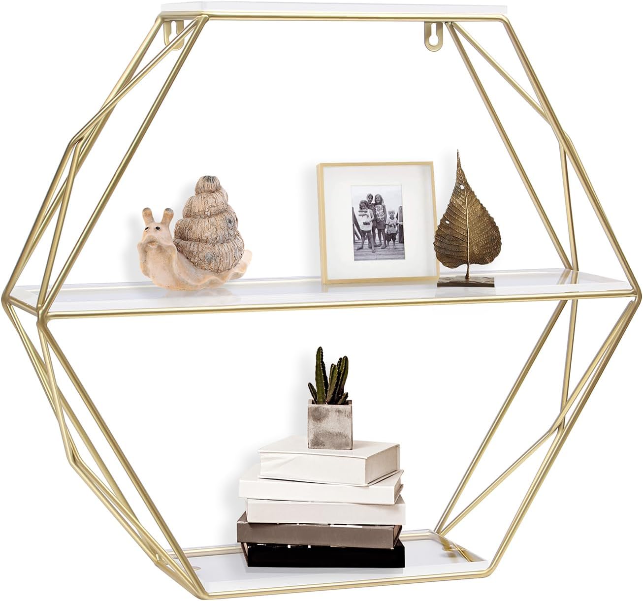 Clear Acrylic Gold Hexagon Shelves with Artificial Ivy LED