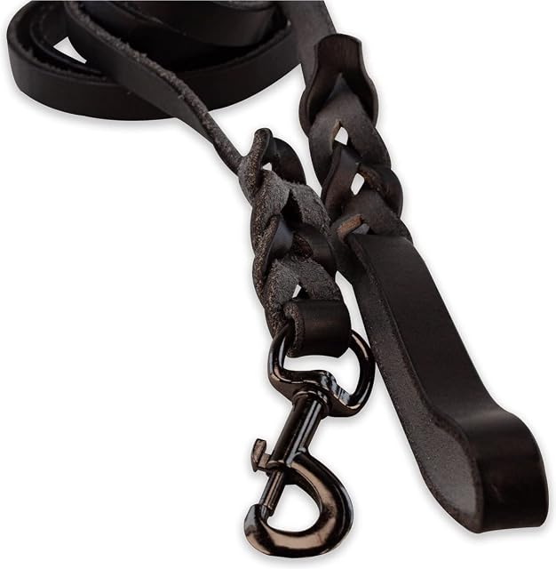Foto 2 de 5 de Correa Trenzada de Cuero para Perro - Negro - 180 cm
