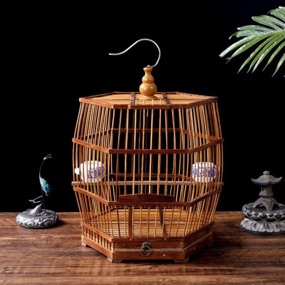 BirdCages Large Handmade Birdcage Arc Shaped Hexagonal Cage with Hook Hangable Drawer Chassis