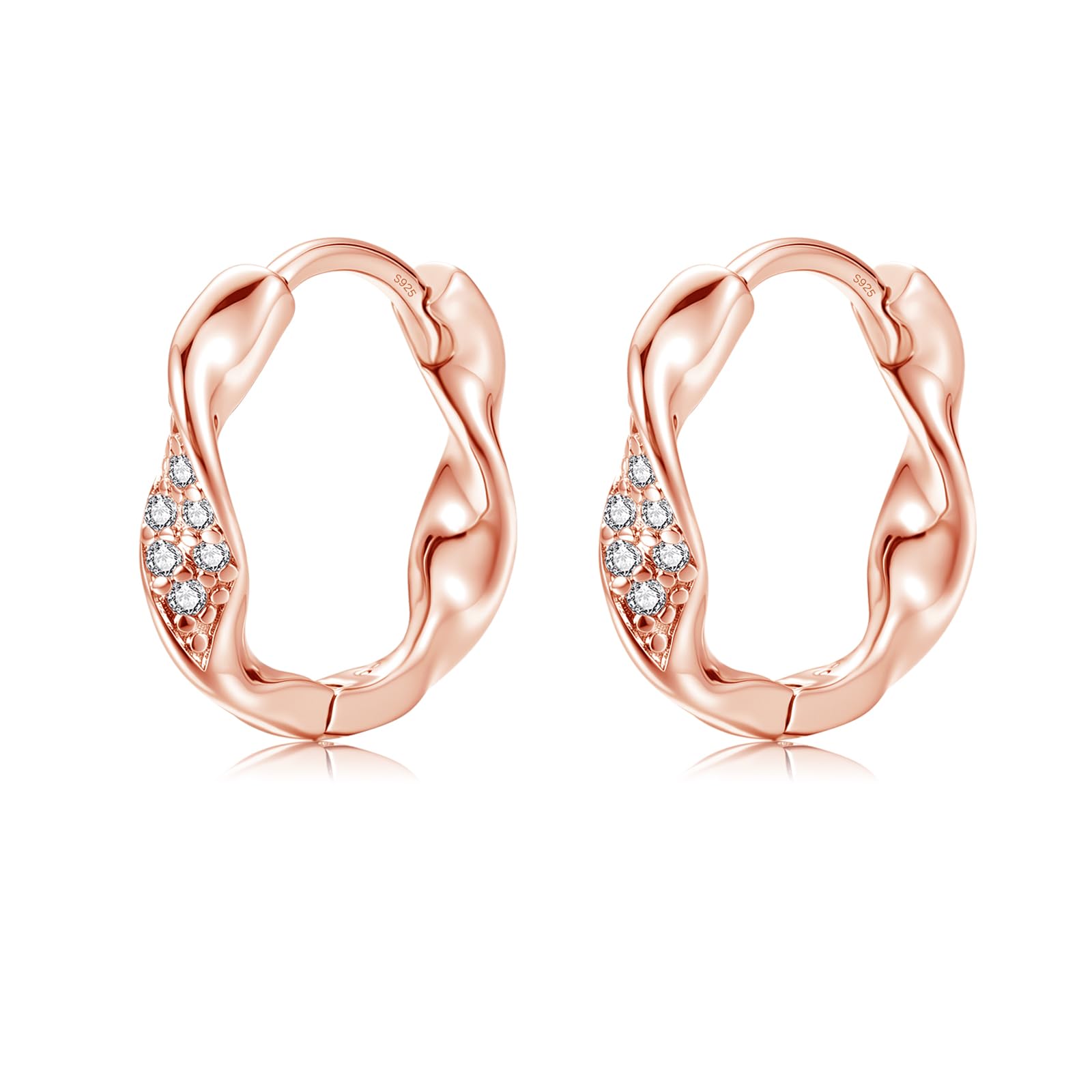 Estrellique Creolen Silber 925, Hypoallergen 925 Sterling Silber Oval Twisted Welle Creolen mit Cubic Zirkonia, Klein Schlafen Knorpel Ohrringe Silber, CZ Leichte Huggie Ohrringe für Damen Frauen