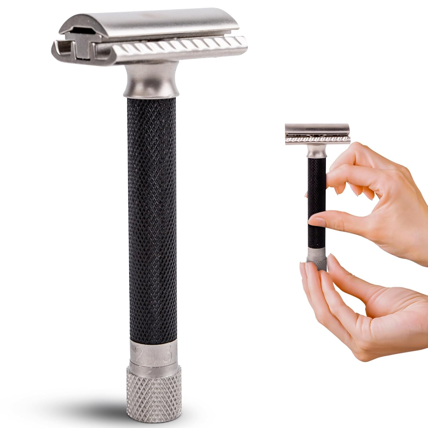 Parker Safety Razor Parker Variante regolabile doppio bordo rasoio di sicurezza e 5 Premium Blades - (Metallizzato) Grafite