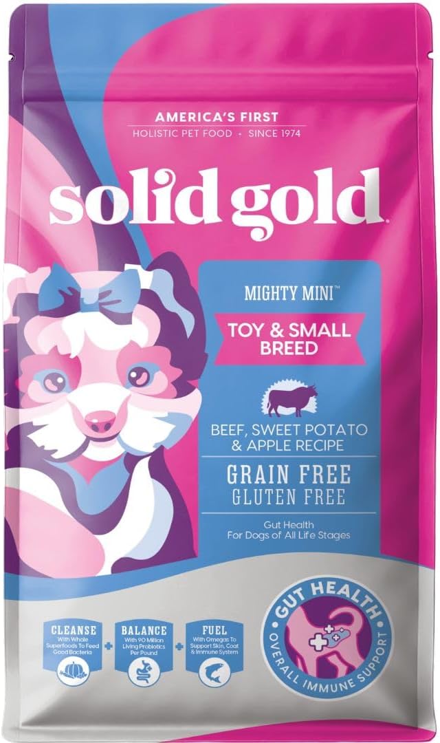 Toy & Small Breed Dry Dog Food Small Bites – Real Beef, Grain Free, Gluten Free, High Fiber Kibble with Probiotics for Gut Health & Digestion Support – Healthy Dog Food All Ages – 4LB