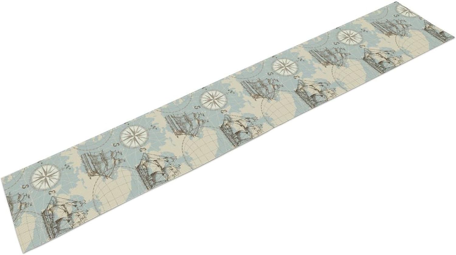 Nautical Map Table Runner,Vintage Blue Sketch Ocean Theme Coral Sailboat Lighthouse Compass Anchor Pattern Table Runner for Coffee Table Dining Room Table Bedroom Party Holiday Decor 13x90inch