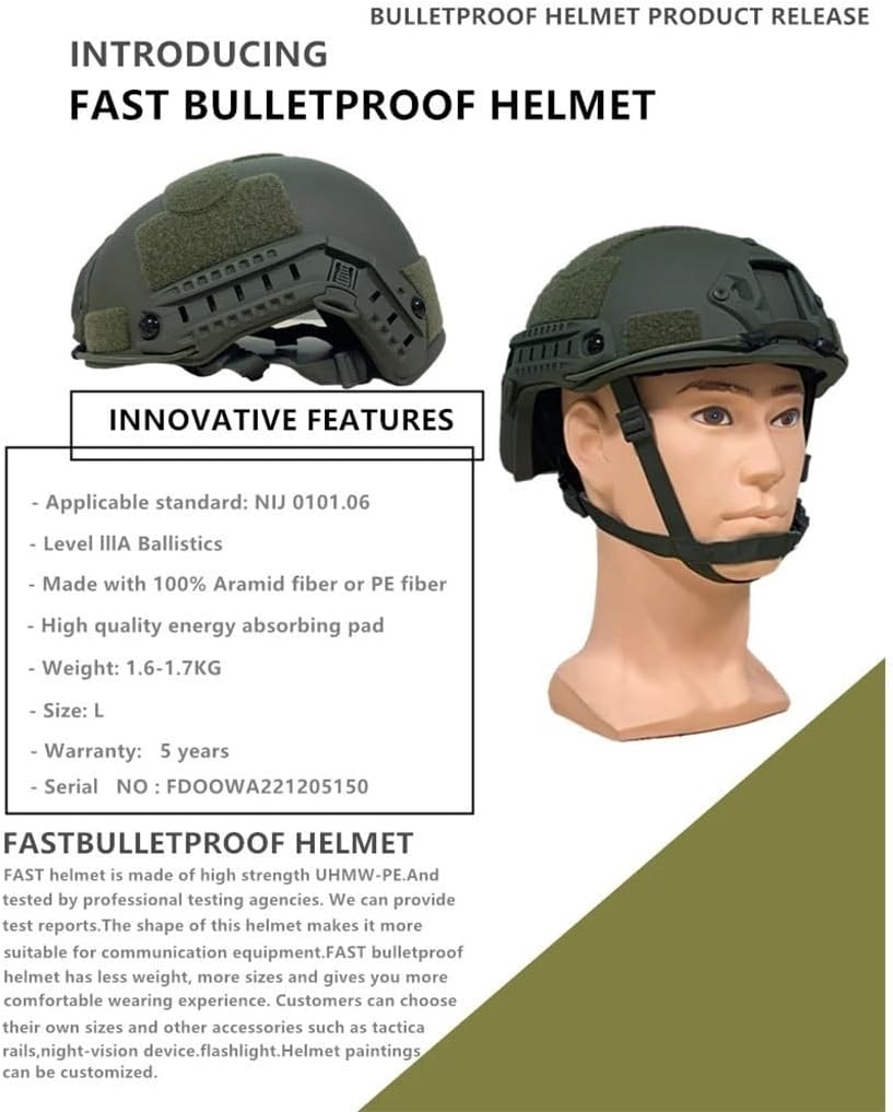 NIJ 3A Tactical Helmet, PE Material, 55-62cm Head Size, 1.5kg Lightweight For Outdoor Hunting, Adjustable & Comfortable