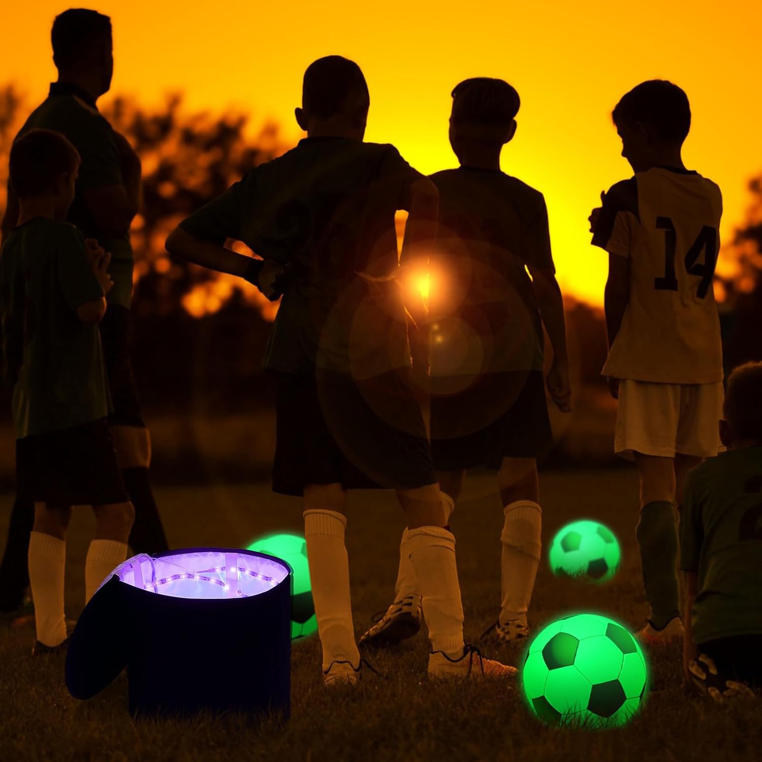 Hiboom UV Light Quick Glow Charger Large LED Recharging Bag for Glow in The Dark Kickball Dodgeball Soccer Football Basketball Volleyball in The Dark Game Teen Adult Sport Enthusiast