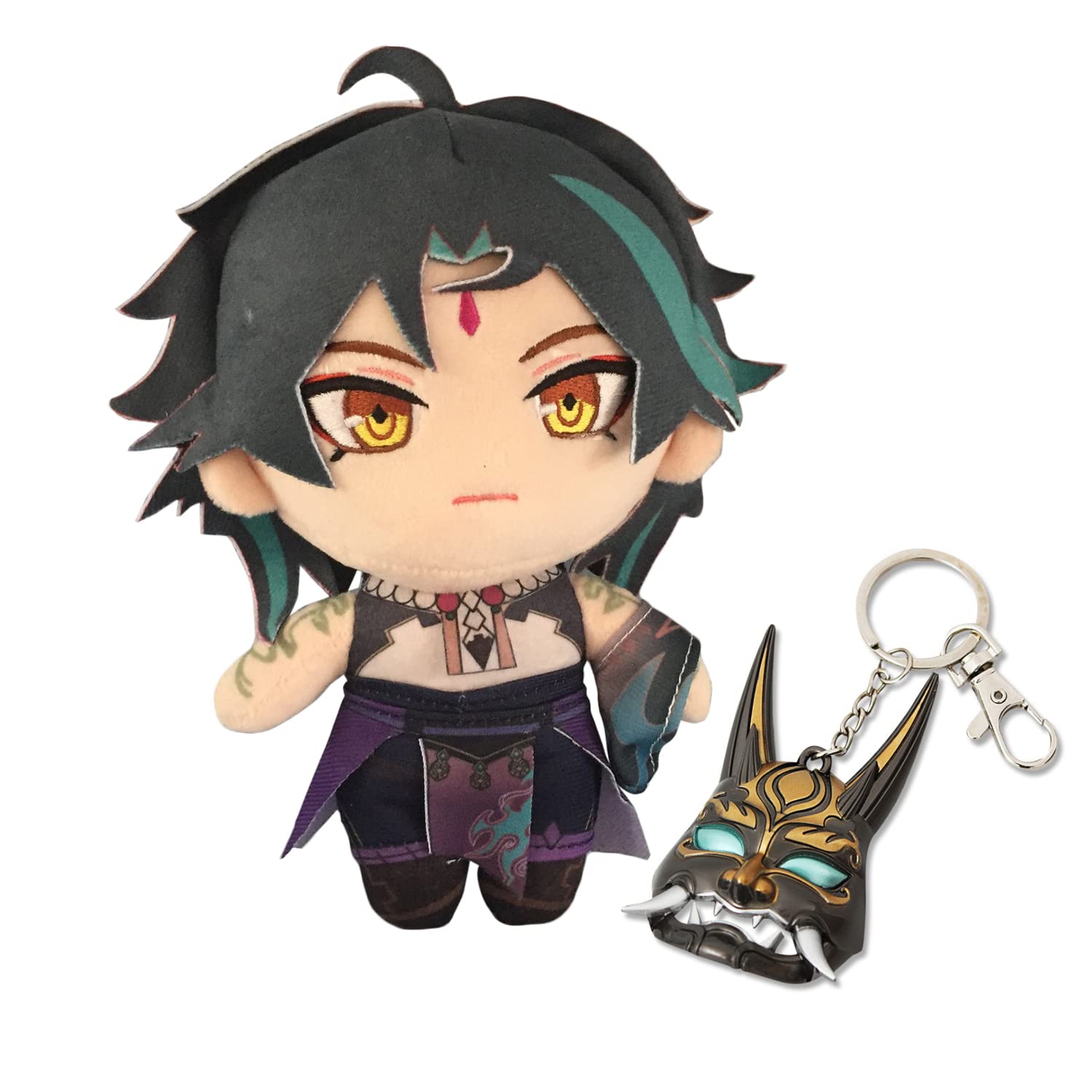 CALEMBOU Anime Figure Plush Xiao Plushie Doll with Mask Keychain Cosplay Props Collection Soft Stuffed Doll Gift for Fans
