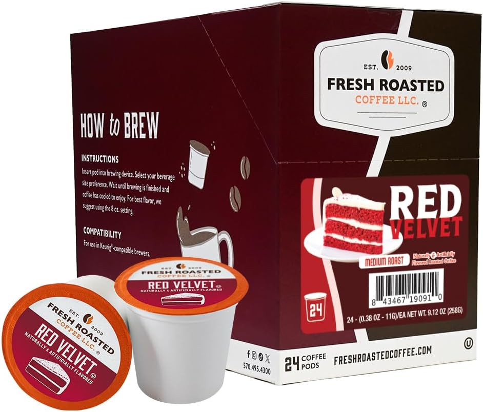 Fresh Roasted Coffee, Red Velvet, Flavored Coffee Pods, K-Cup Compatible, 24 Count