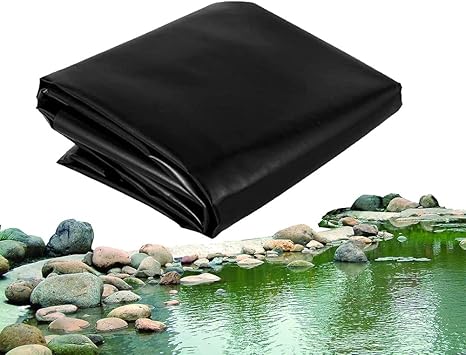 Image CClz Flexible Pond Liners, Patchable Landscaping Impermeable Membrane, 0.5Mm Waterproof Leakproof Tarp Film for Gardens Pools/Black/8 * 10M