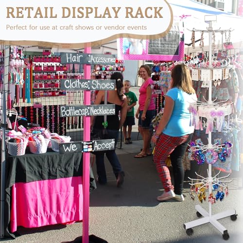 Image of 5-Tier Metal Spinning Display Stand Rack with Wheels, Keychain Jewelry Stocking Hat Display Stand, White