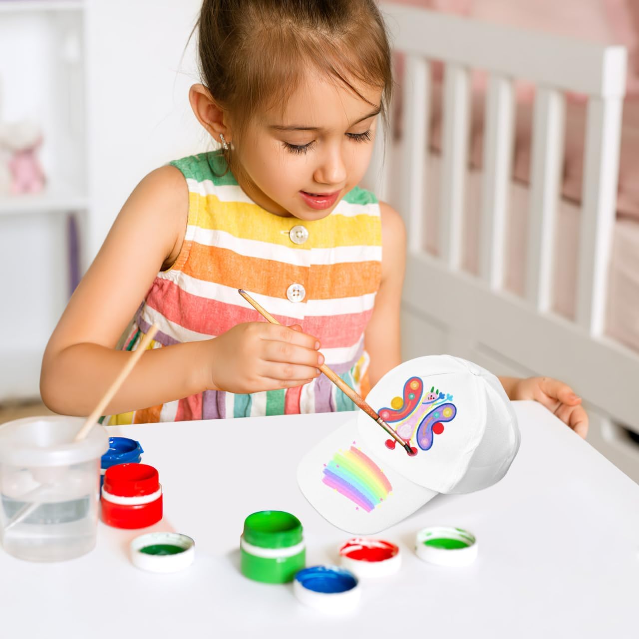 Kisangel Kids Paintable Baseball Caps 10-Pack Adjustable Cotton DIY Hand-Painted Sun Protection Hats for Children S Art Crafts Birthday Party Supplies White - Image 6