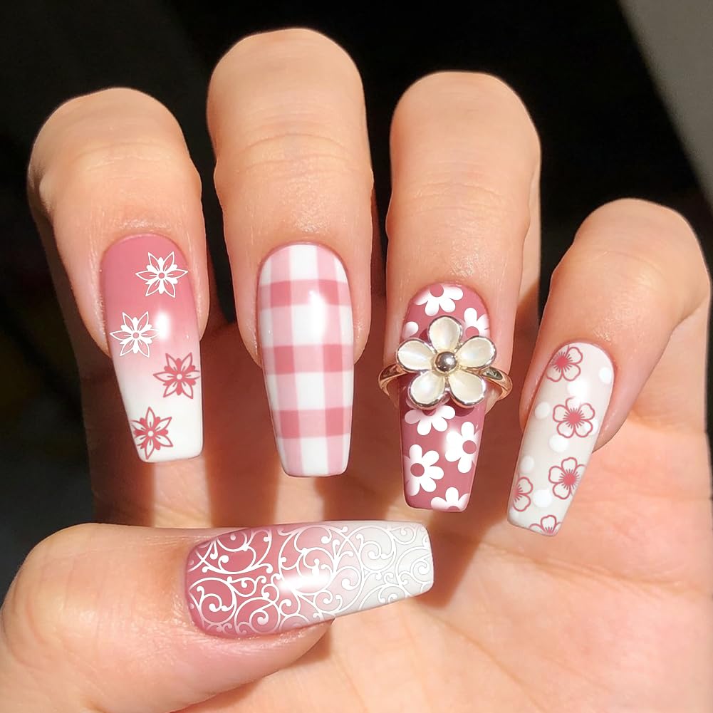 PH PandaHall 4pcs Plaques de Stamping pour Ongles Fleurs Miniatures Pochoirs pour Ongles Petites Feuilles Papillons Modèles de Nail Art Plaque Image Acier Inoxydable avec Outil pour Printemps Manucure