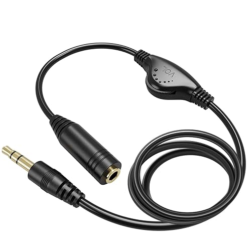 PChero 3.5mm Headphone Extension Cable with Volume Control, 3.3FT Male to Female Stereo Audio Jack Extender Aux Extension Adapter Cord for Headset Earphones Smartphones Tablets MP3 Players - 3.3 ft, 1 Pack