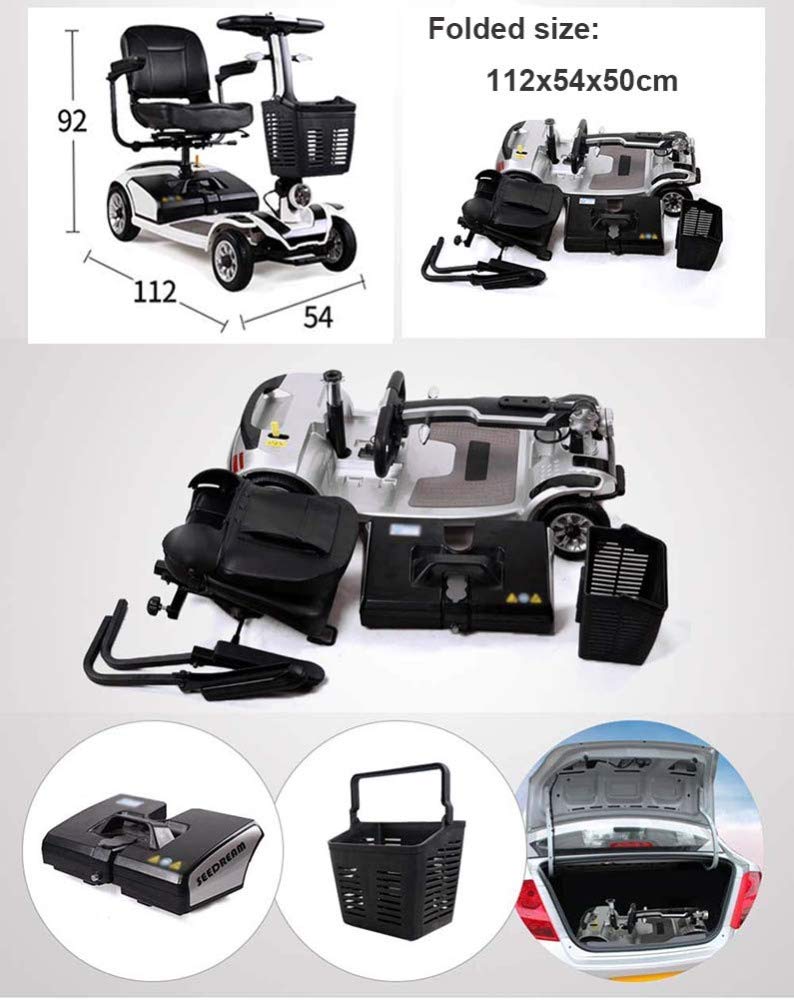 Silla de Ruedas Ligera, Ruedas Dgpoad Ligeras Scooter eléctrico para Adultos Scooter de Movilidad Eléctrica Scooter de Viaje para Personas Mayores de Servicio Pesado, Plegable, pasamanos que se Pued