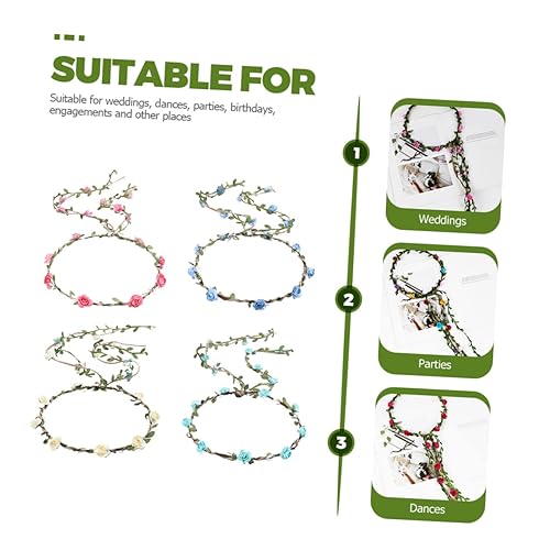 Miniatura 6 de Beavorty 16 diademas de flores de rosas para niñas, corona de rosas, decoración del hogar, diadema de flores de boda, lazos para el cabello para