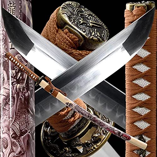 Real Katana Samurai Swords,Razor Sharp Handmade Katana,Battle Ready Japanese Swords Full Tang Blade High Carbon Steel Traditional Heat Tempered (Drgaon Warrior)