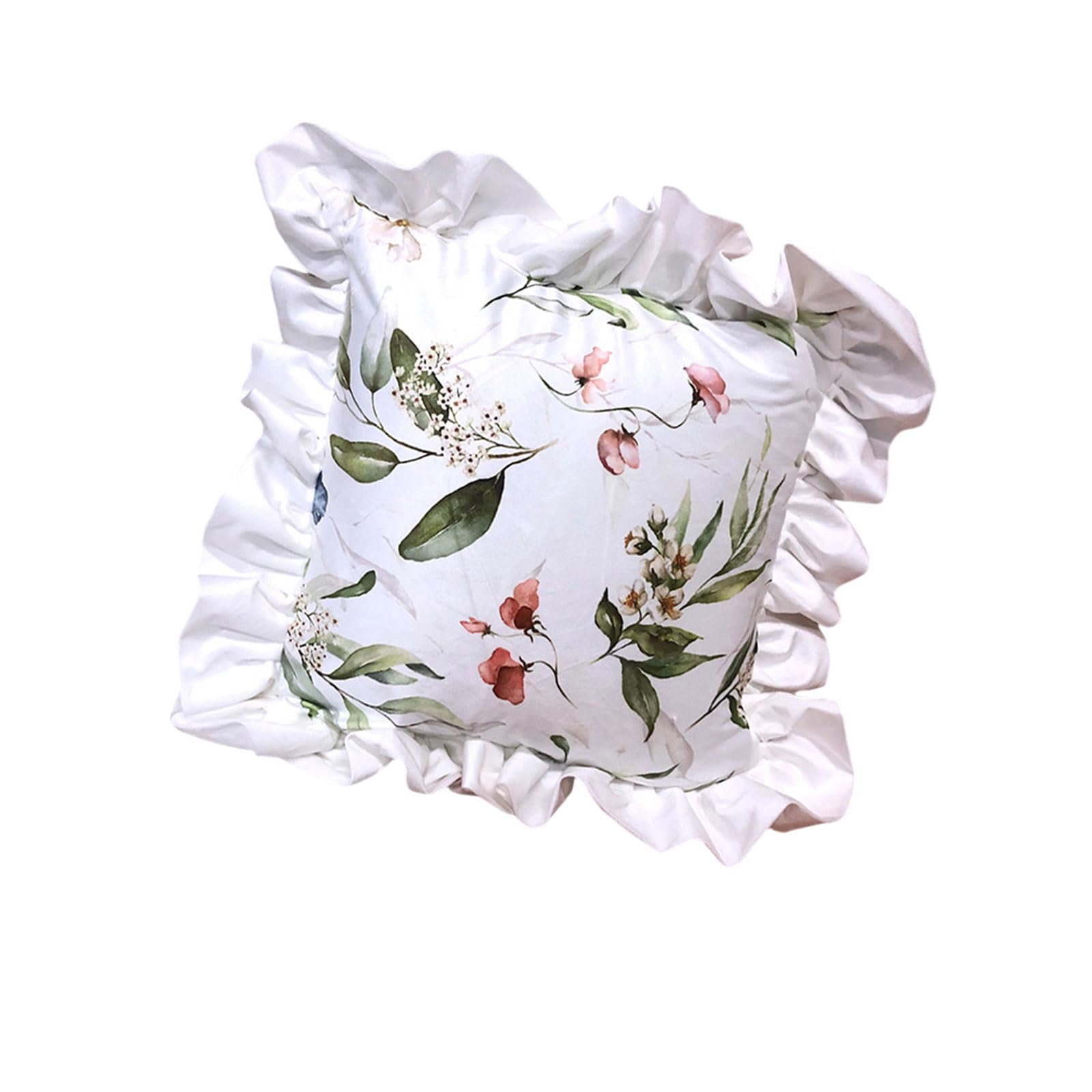 NUEAYMS Ruffled Trim Throw Pillow Case Dutch Velvets Fabric Nordic Flower Pattern Washable Cushion Cover for Sofa Bed Decoration Nordic Cushion Cover