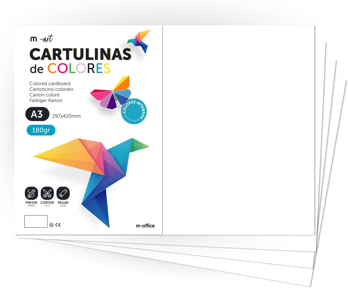 Cartulina de Colores, Cartulina A3, Folios Colores 180 g, Bloc cartulina Colours intensos, Ideal para Manualidades, Imprimir Tus Documentos y Diseños Creativos · m-office (50 Hojas, Azul Turquesa)
