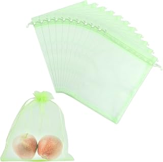 50pcs Fruit Protection Bags, 6.7x9.1inch Drawstring Fruit Bags Breathable Garden Mesh Bag for Protecting Fruits from Birds and Insects (Green)
