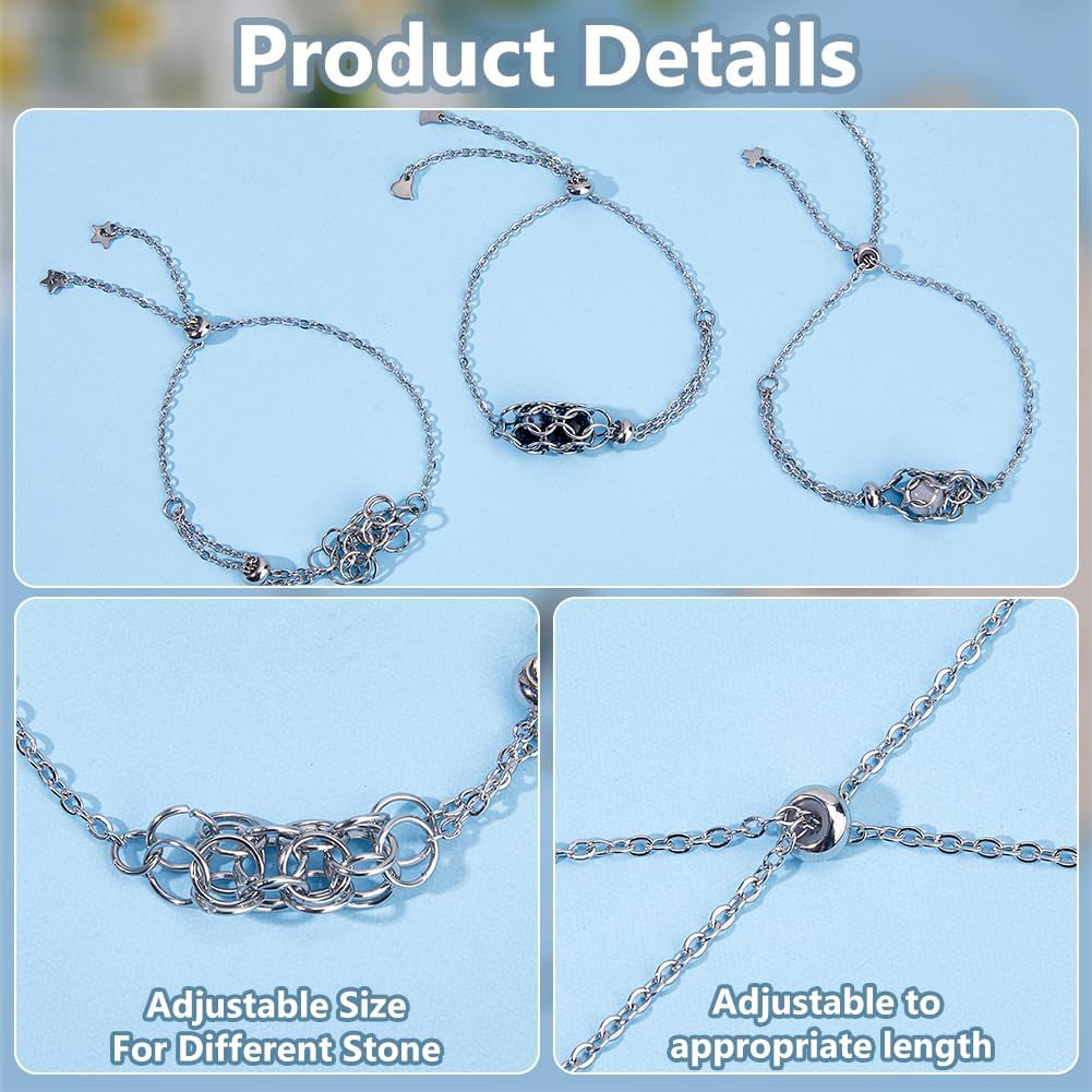 DICOSMETIC 6Pcs 3 Styles Stainless Steel Crystal Bracelet Holder Empty Stone Holder Bracelets Silver Crystal Cage Bracelet for DIY Bracelets Making, Cage Inner Diameter: 3/4~2-7/8 Inch(1.8~7.2cm)
