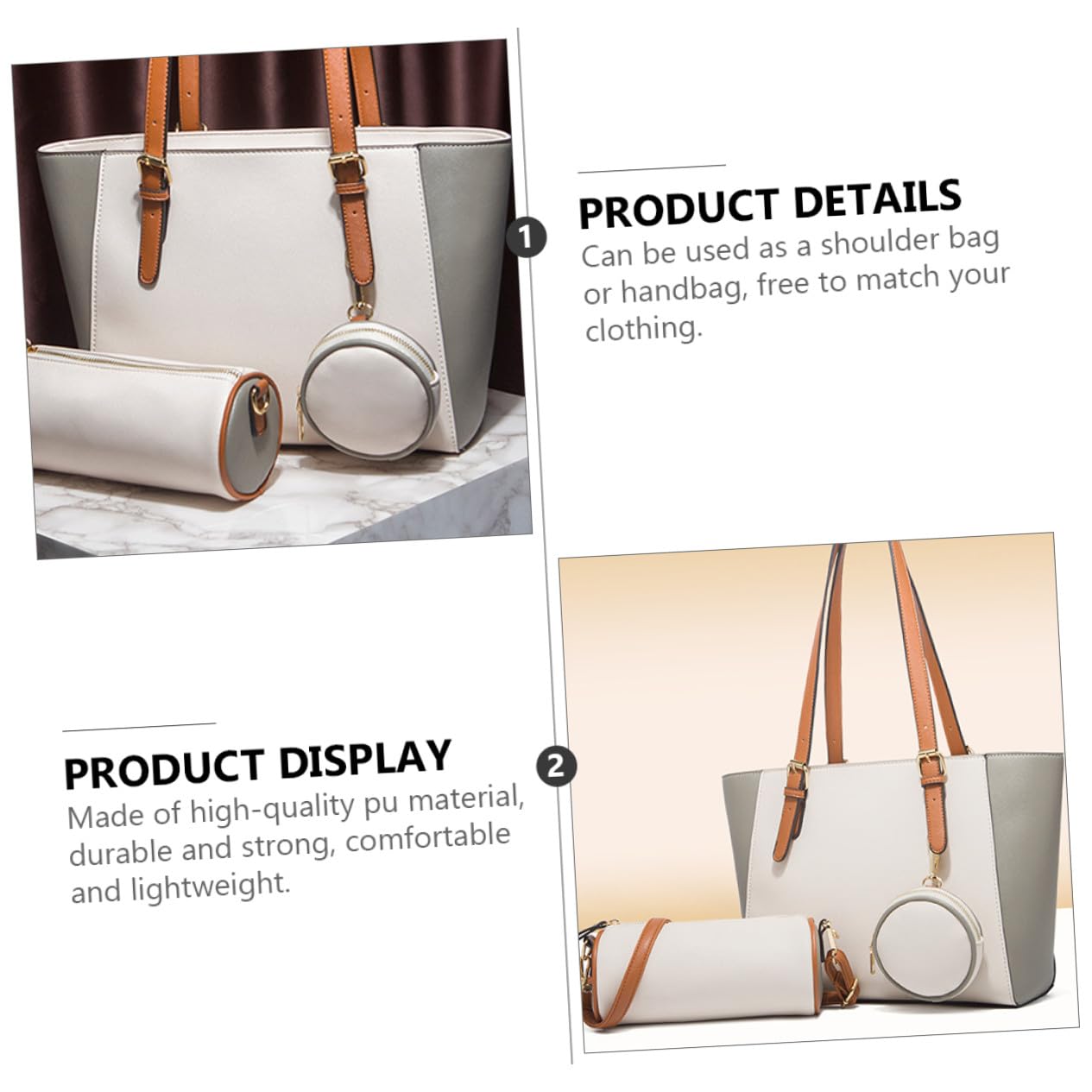 Bolso de Mano de Gran Capacidad Blanco PU para Mujer, Hombro
