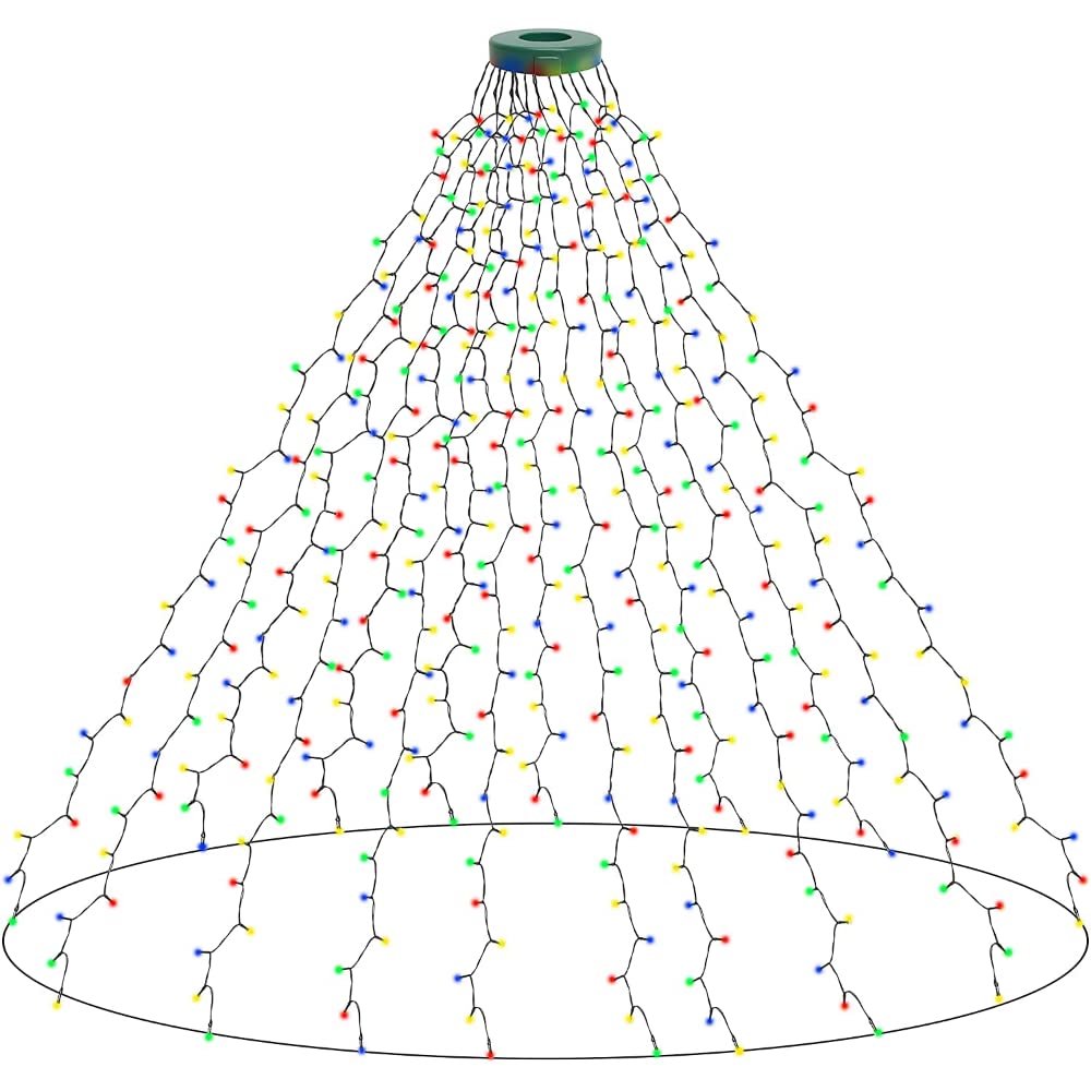 Christmas Tree Lights, 400 LEDs Christmas Lights Indoor Outdoor Ring Lights for Xmas Tree Decorations, 1.75m Height 16 String Lights with 8 Lighting Modes Christmas Decor (Color)
