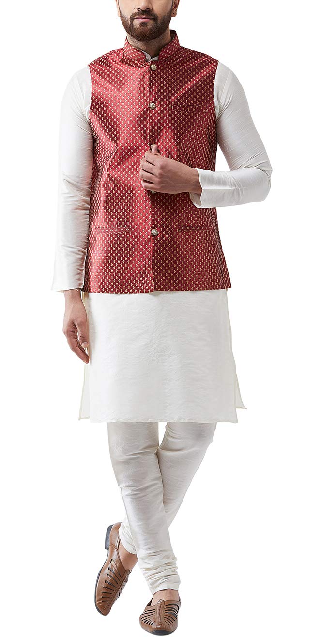 sojanya Men's Silk Blend Printed (Since 1958 Kurta & Pant & Nehrujacket Combo-picture-19