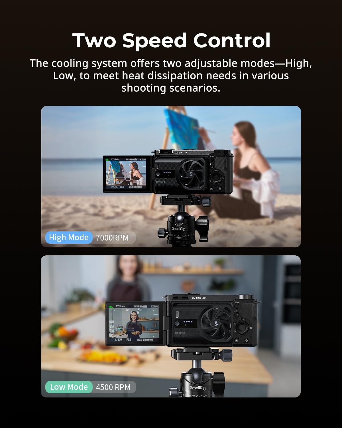 SMALLRIG Kühlventilator mit integriertem Akku, externes Kamerakühlsystem, Einrastdesign für Sony A7 IV/A7S III/A7C II/A6700/ZV-E10/ZV-E10 II/FX3/FX30, für Canon R5/R5 Mark II/R6 Mark III - 5329