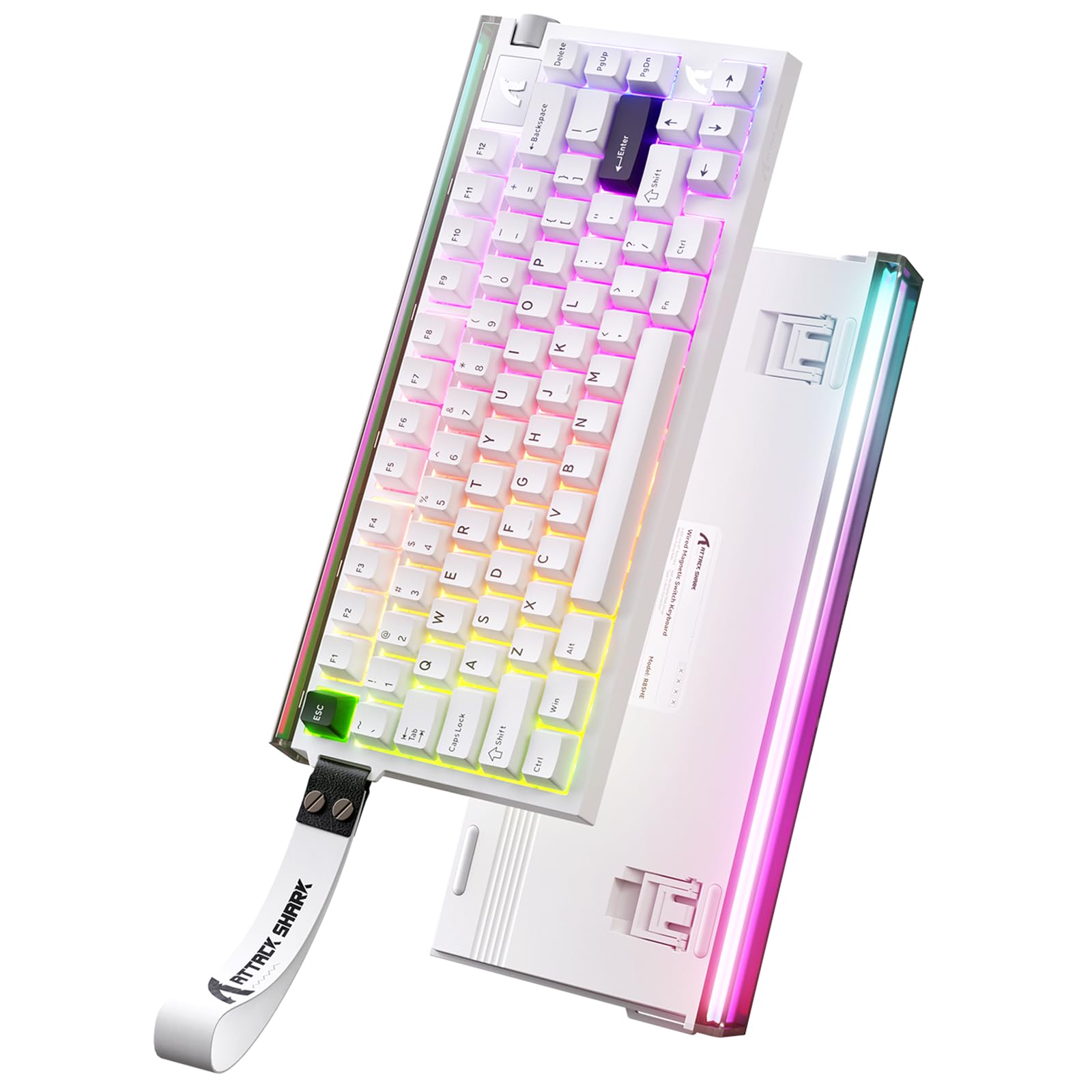 MAMBASNAKE x ATTACK SHARK R85HE 75% Przewodowa Klawiatura Magnetyczna, Częstotliwość Odpytywania 8000 Hz, Szybki Spust, Dokładność RT 0,005 mm, Opóźnienie 0,08 ms, Podświetlenie RGB Dla (Biała)