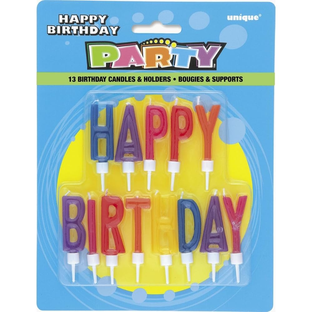 Unique Party 71190 - Letter Happy Birthday Candles in Holders, Set of 13