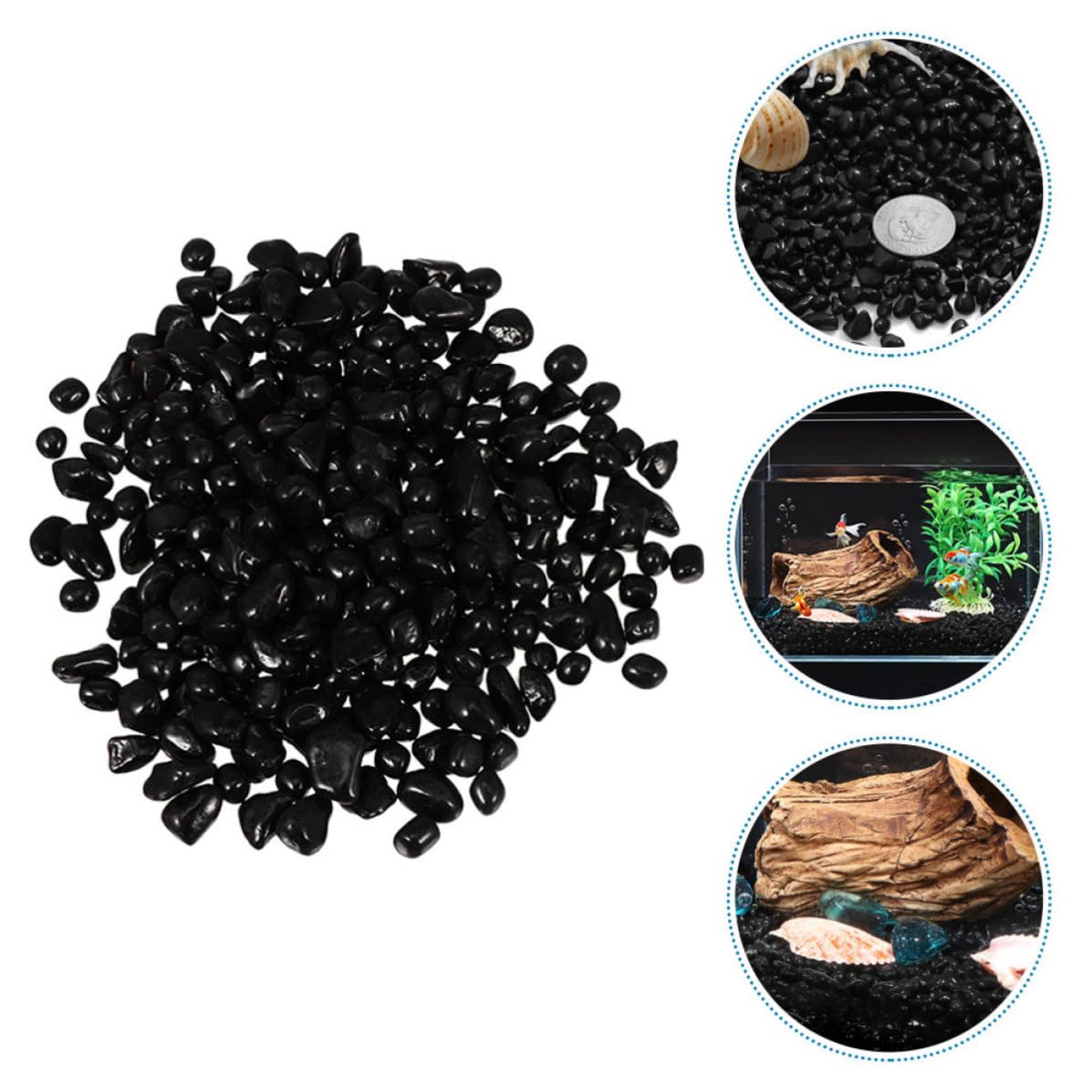Beavorty Gravier Noir pour Aquarium en Sable de Verre, Décoration Naturelle Effet Lumineux, Poids Environ 1900g, pour Aquarium et Plantes Artificielles