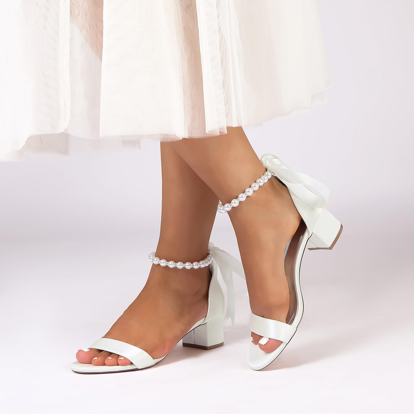 Scarpe da Sposa Basse con Cinturino alla Caviglia da Perle per Donna