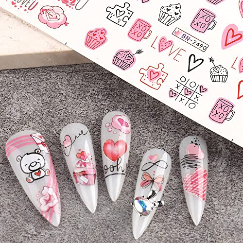 Valentine's Day Nail Art Stickers Water Transfer Decals 12 Sheets Heart, Love, Red Lips,Letter Designs Valentine's Day Nail Art Supplies Nail Art Sliders For Women Manicure Decor Holiday Nail Decorations #TOP5